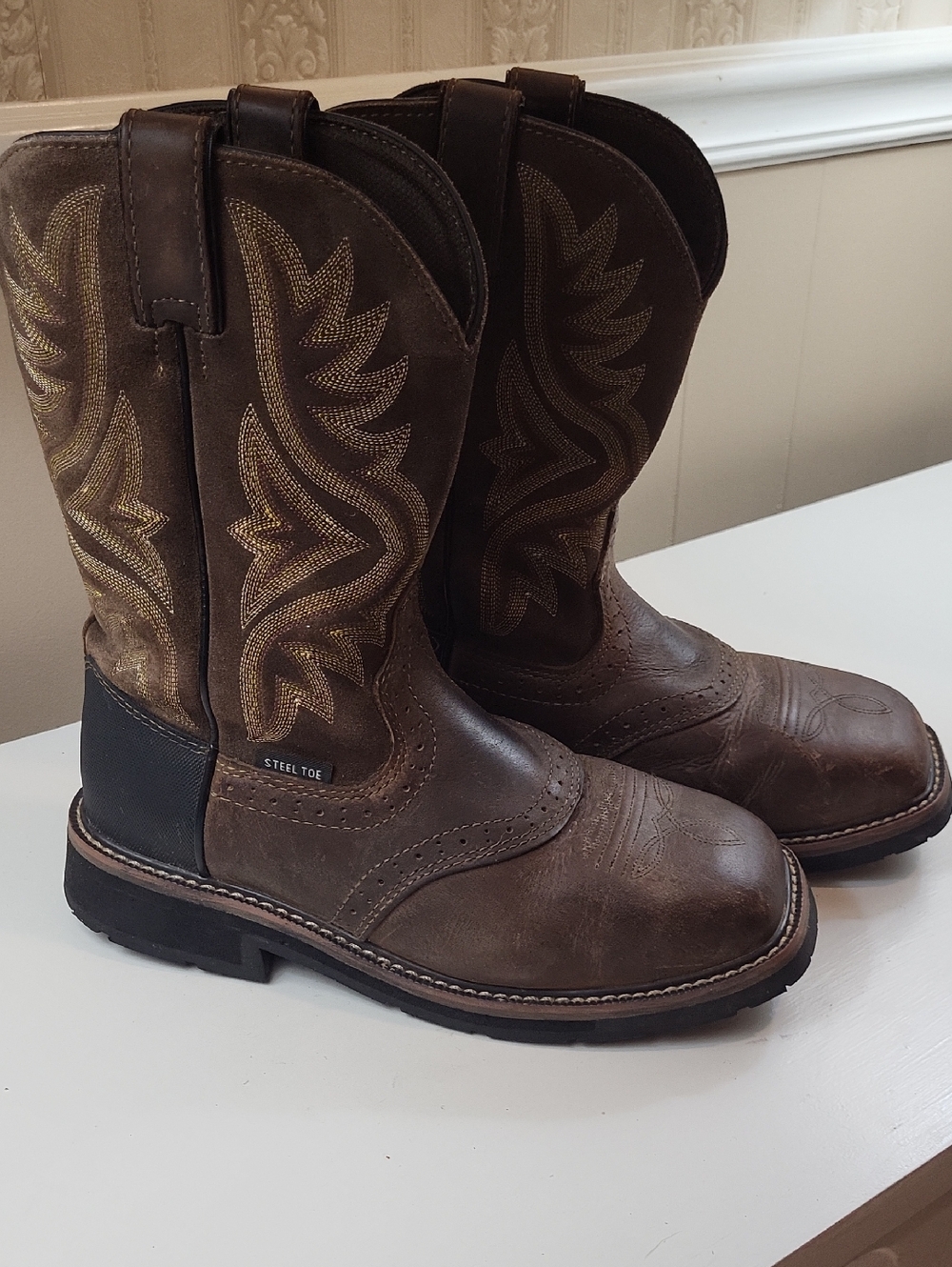 BUFFALINO WORK Men's Steel Toe Brown Work Boots, SIZE 7.5